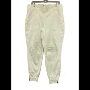 Spanx Women’s Cream Pull On Zip Ankle Pants Pockets Logo Casual Puffy Sz 1X